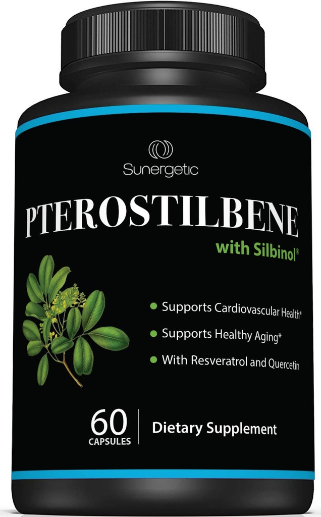 Premium Pterostilbene täiendus - Pterostilbene koos Resveratrooli ja kvertsetiiniga - toetab tervislikku vananemist - looduslik allikas Pterostilbeen 100 mg ühe serveerimise kohta - 60 kapslit
