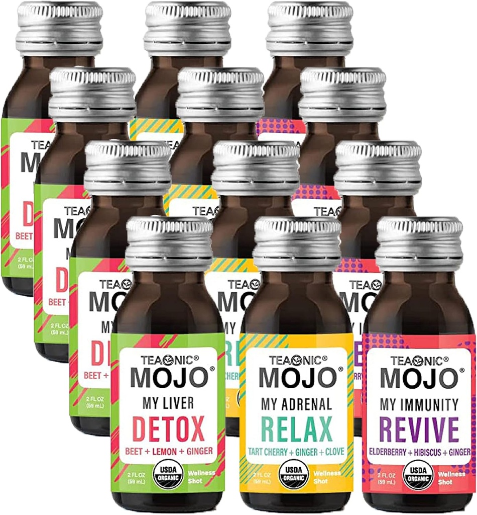 TEAONIC Wellness Shots - Variety Pack: Relax, Revive, Detox Shots, USDA-sertifitseeritud orgaanilise heaolu kaadrid, 12 Pack, 2 Fl. Oz Iga