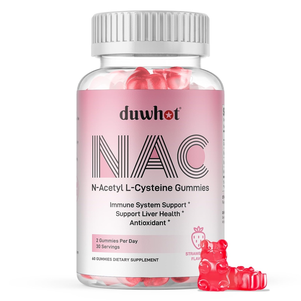 duwhot NAC Gummies 600mg, N Acetyl Cysteine Supplement NAC närimiskõlblik antioksüdantide ja immuunsüsteemi tugi, Lung & Maks Tervis, Natural Strawberry Maitseaine, 60ct