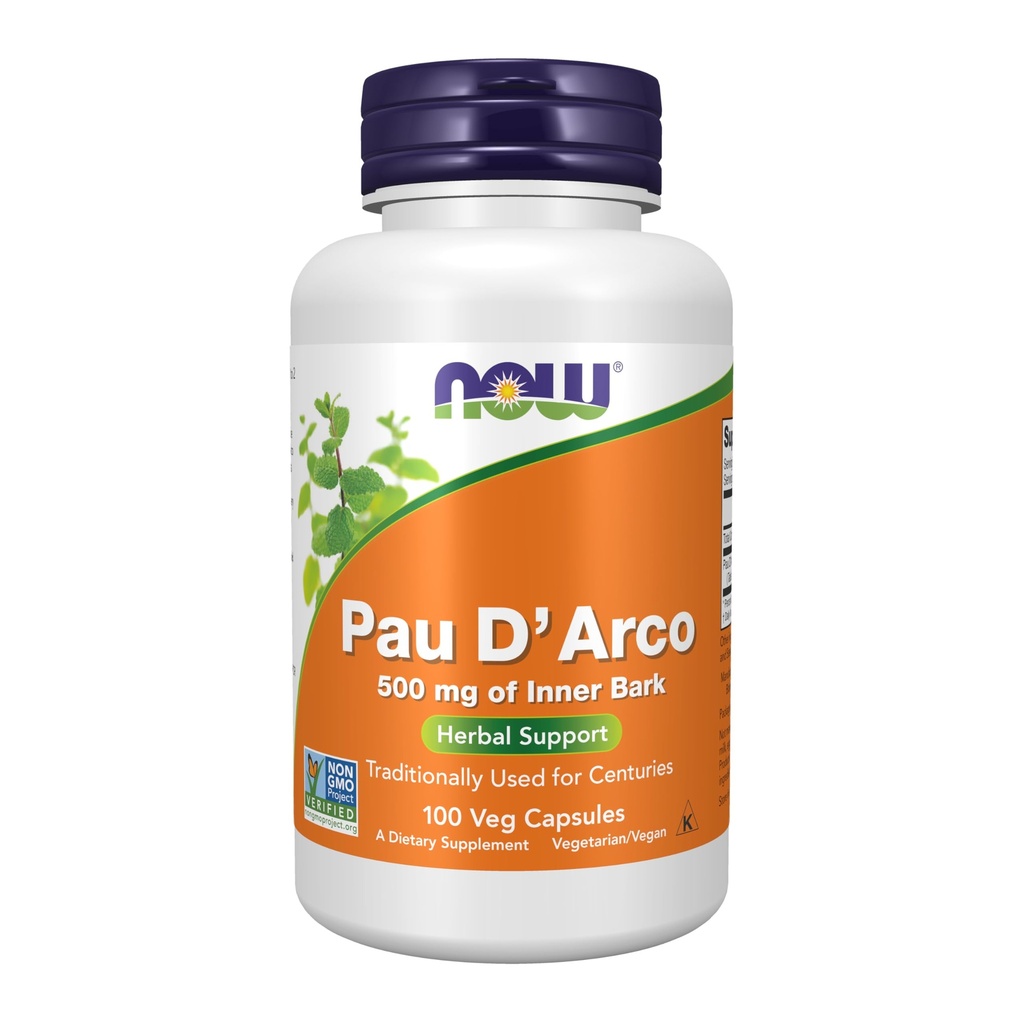 NOW Foods Supplements , Pau D'Arco ( Tabebuia heptaphylla ) 500 mg , Taimne tugi , 100 Veg kapslit