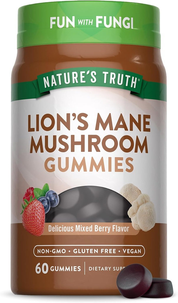 Nature's Truth Lion's Mane Gummies for Adults | 60 Count | Mixed Berry Flavor | Vegan, Non-GMO, & Gluten Free Supplement