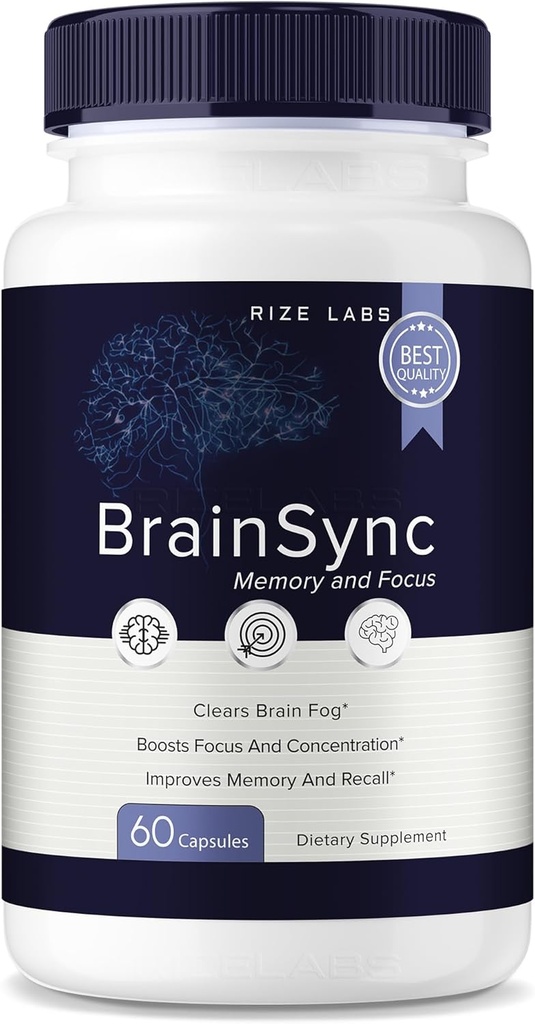 rize labs - BrainSync Capsules – Daily Focus & Clarity Formula with a Balanced Blend for Alertness and Memory Support | Easy-to-Take Pills for Everyday Use (60 Capsules)