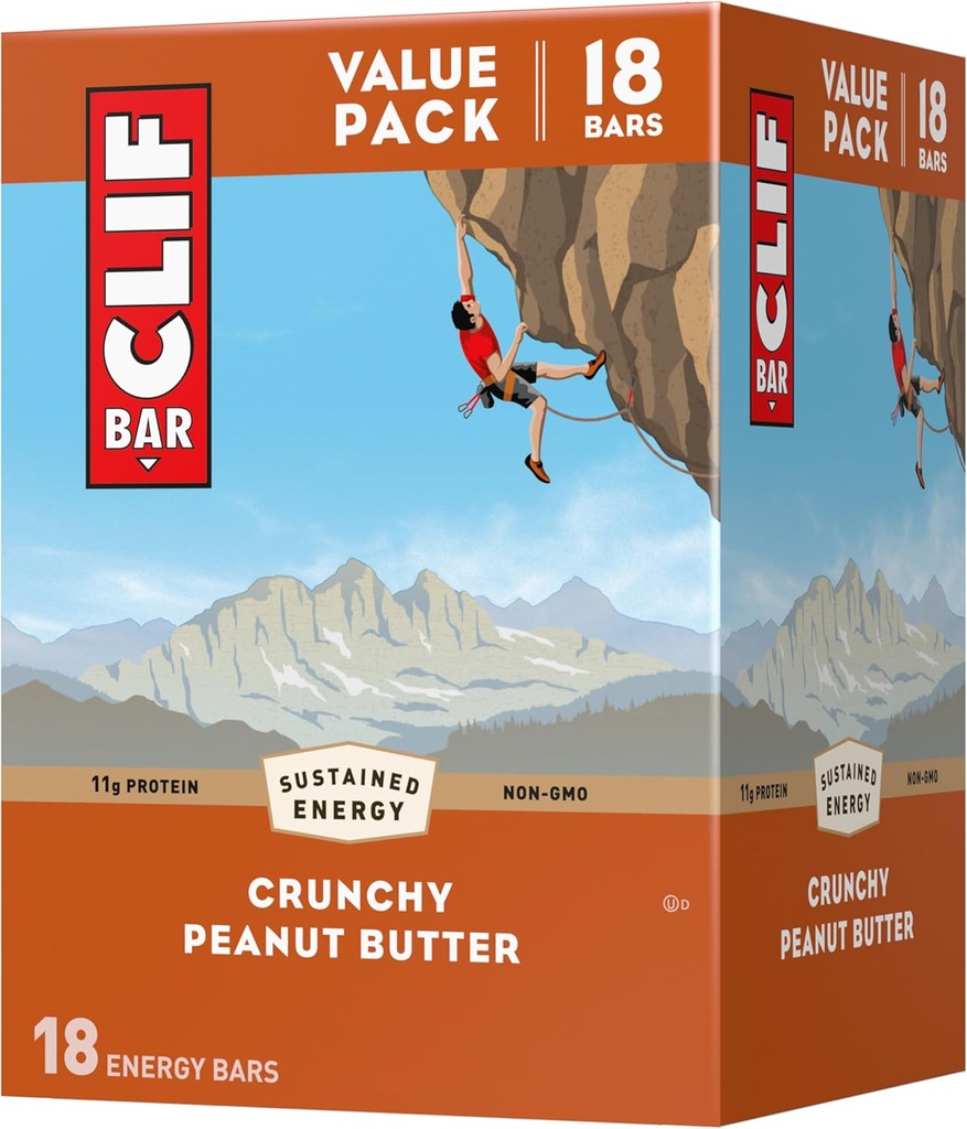 CLIF BAR - Crunchy Maapähklivõi - valmistatud orgaanilistest kaeradest - 11 g valku - mitte-GMO - taimepõhine - energiabaarid - 2,4 oz. (18 Pack)
