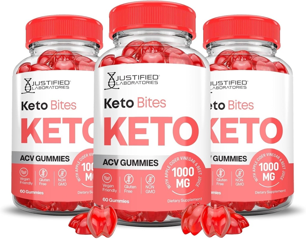 Justified Laboratories (3 Pack Keto Bites Keto ACV Gummies Advanced Formula 1000MG Keto Formulated with Pomegranate Beet Juice Powder B12 Vegan Non GMO 180 Gummys
