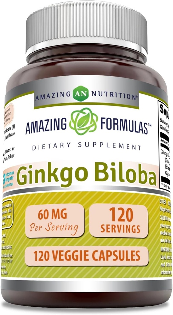 Amazing Formulas Ginkgo Biloba Supplement | 60 Mg | 120 Veggie kapslid | Non-GMO | Gluteenivaba | Valmistatud USAs