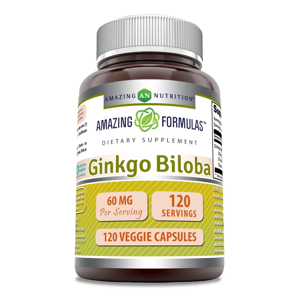 Amazing Formulas Ginkgo Biloba Supplement | 60 Mg | 120 Veggie kapslid | Non-GMO | Gluteenivaba | Valmistatud USAs