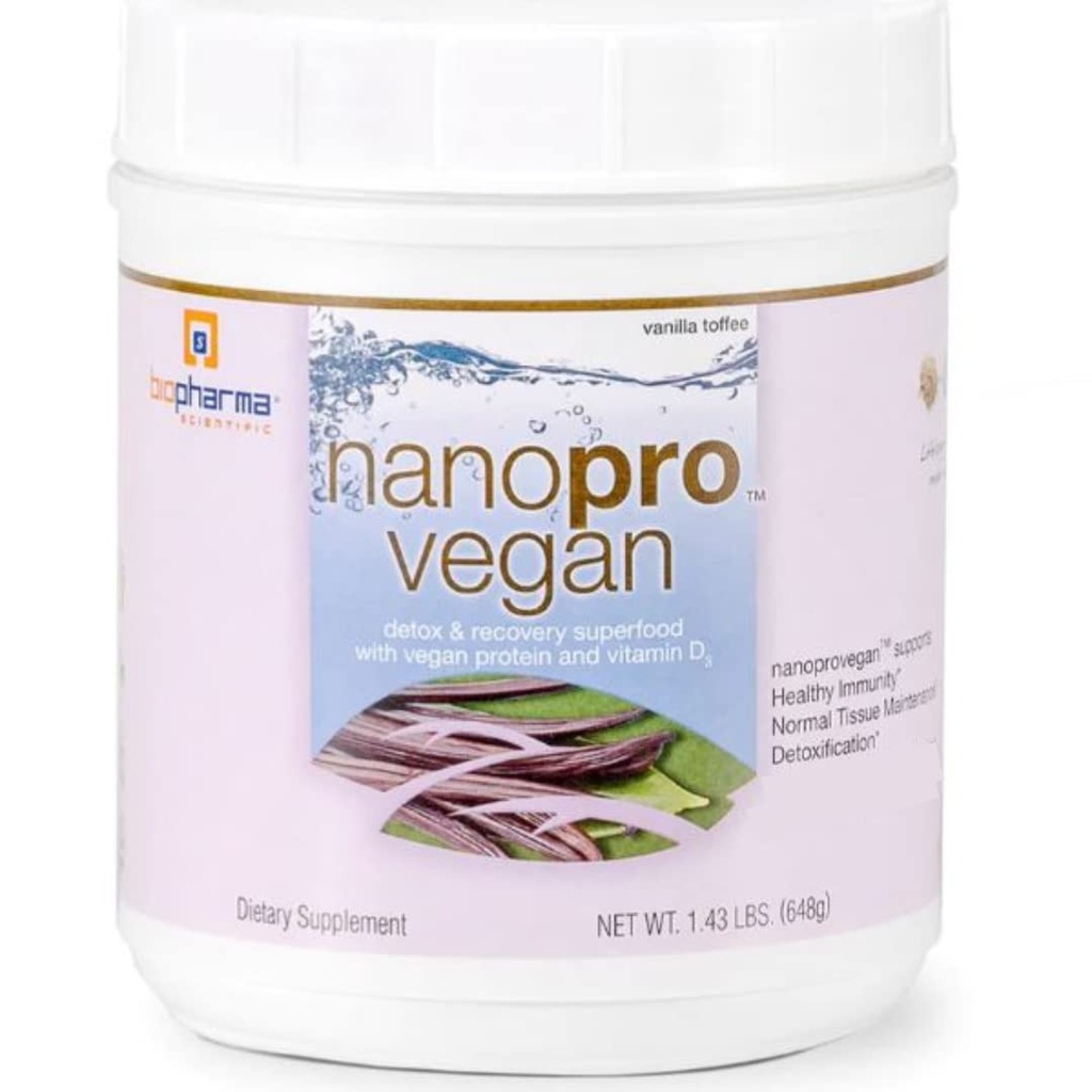 Biopharma Scientific Nanopro Vegan: Veganvalgu pulber immuunsuse toetamiseks ja treeningu taastamiseks hernevalgu segu, Ashwagandha ja Vegan D3, Vanilla Toffee Maitse, 30 Servings