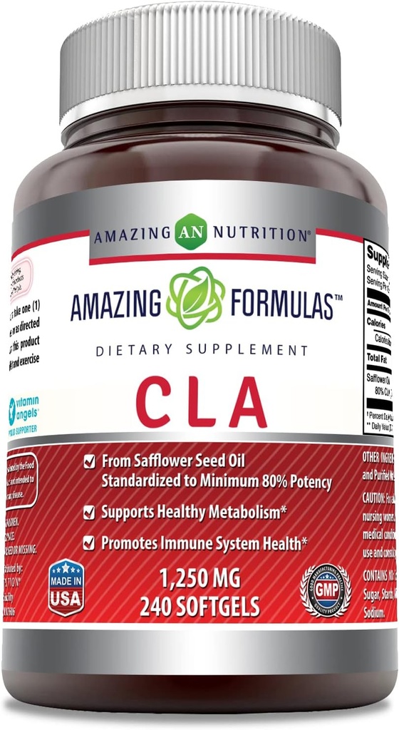 Amazing Formulas CLA | Konjugeeritud linoolhappe lisand | 1250 Mg | Softgels | Non-GMO | Gluteenivaba | Valmistatud USAs (240 Count)