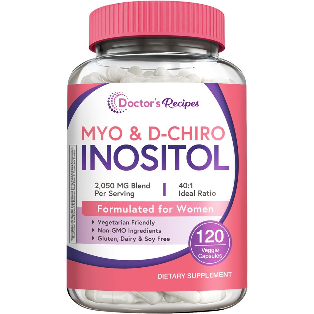 Arsti retseptid Inositool Supplement, Myo-Inositool & D-Chiro Inositool Kapslid 2050mg per Serving, Ideaalne 40: 1 Blend, Hormoon Tasakaal naistele, Munasarja funktsiooni ja viljakuse tugi, 120 Vegan Caps