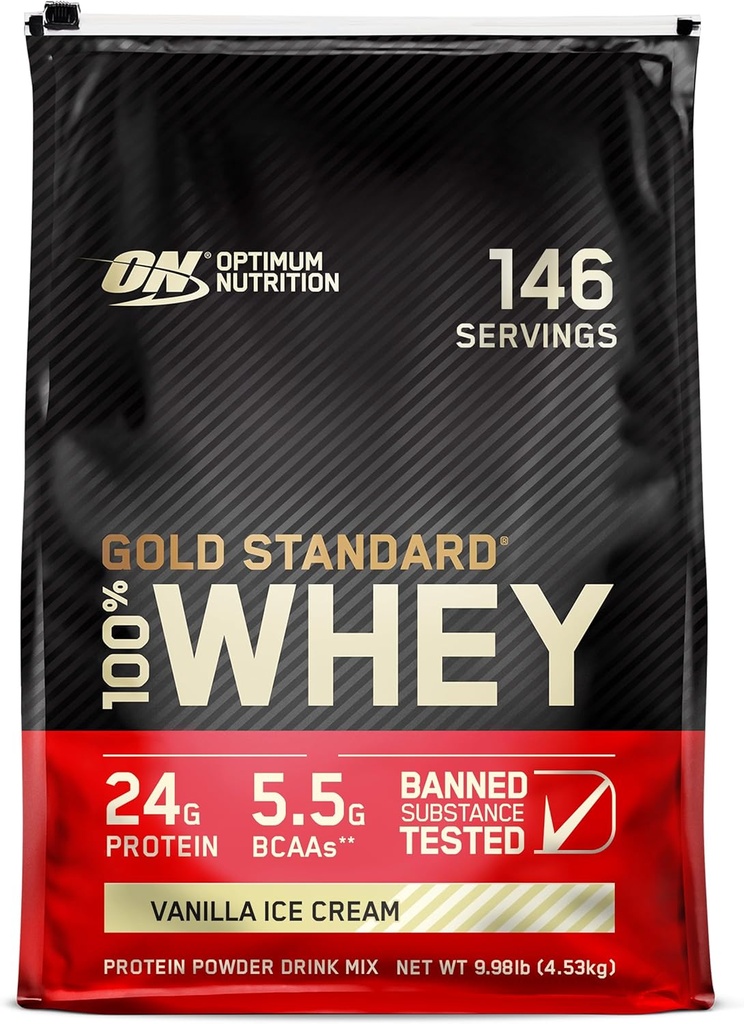 Optimum Nutrition Gold Standard 100% vadakuvalgu pulber, Vanilla jäätis, 10 naela (pakendamine võib varieeruda)