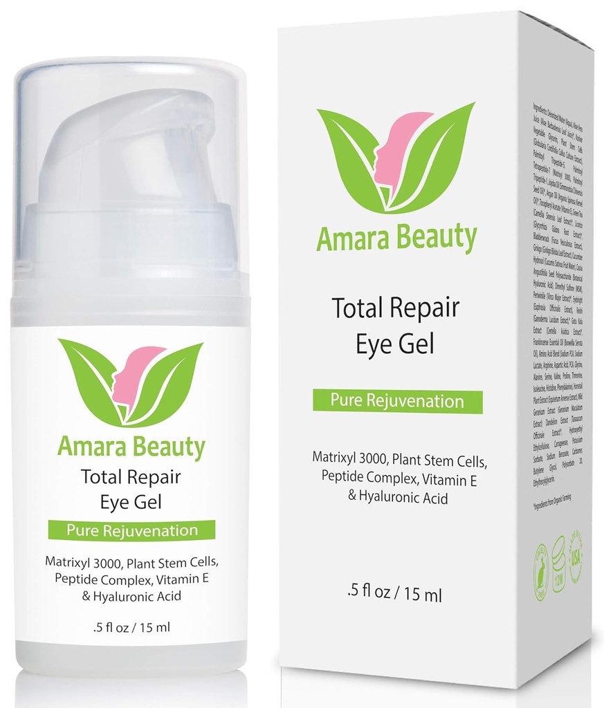 Amara Beauty Eye Cream Gel tumedate ringide ja paistetuse jaoks peptiidide ja hüaluroonhappega, 0,5 fl. oz.