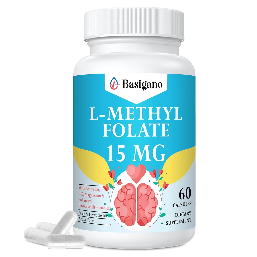 L Metüülfolaat 15mg (5-MTHF) - aktiivne foolhape B6 ja B12 - Vegan, gluteenivaba, piimavaba (1 pakend)