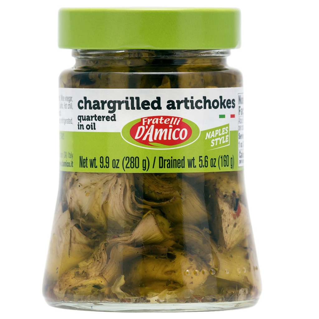 FRATELLI D'AMICO - Chargrilled Artichokes, Quarter in Oil, Grilled, Napoli Style, 9,9oz (280g) NON-GMO
