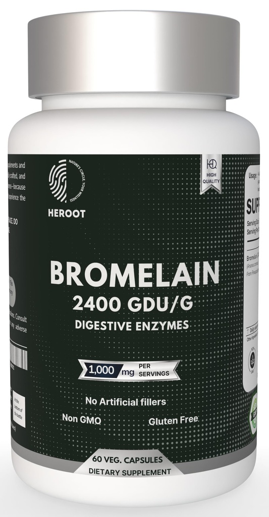 Bromelain 500mg | 60 taimepõhist kapslit | 2400 GDU potentsi | toetab ühist tervist ja seedimist | säilitusainete või kunstlike lisandite puudumine