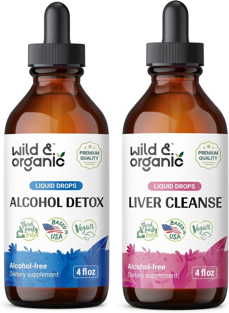 Wild & Organic Alcohol Detox Tinktuur 4 fl oz & Maks Cleanse Tinktuur 4 fl oz