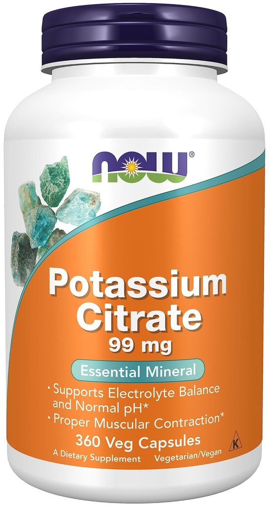 NOW Foods, Kaaliumtsitraat 99 mg, toetab elektrolüütide tasakaalu ja normaalset pH *, Essential Mineral, 360 Veg kapslid