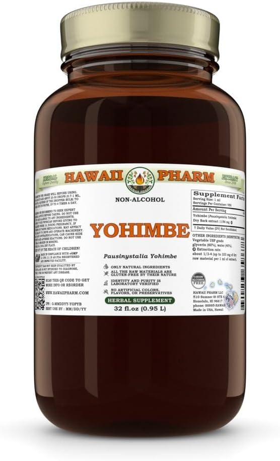 Yohimbe (Pausinystalia Yohimbe) Kuiv koore glütseriit, valmistatud Hawaiil, kõik looduslikud, vegan, Lab testitud alkoholivaba vedelik ekstrakt - 32 fl.oz