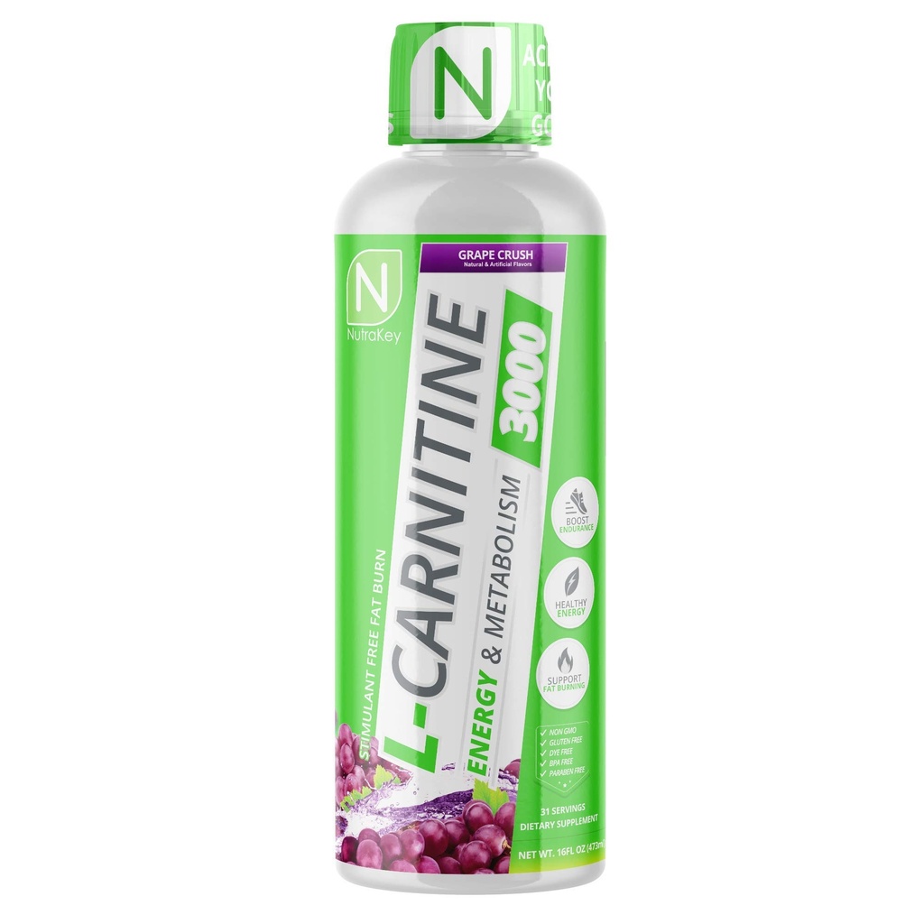 NutraKey L-karnitiin 3000mg, ilma suhkruta, gluteenivaba, lülita kütuseks, (Grape Crush) 31 serveerimist
