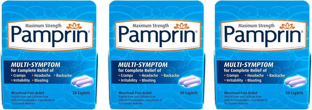 Pampriin Multi-Symptom valem, atseetaminofeeniga, menstruaalperioodi sümptomite leevendamine, 20 kapslit (pakk 3)