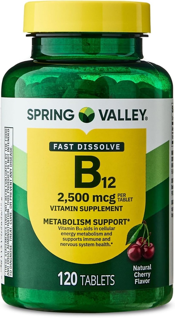 Vitamiin B12 Kiiresti lahustatavad tabletid Toidulisand, 2500 Mcg, Kirss, 120 loendurit ja kaasaskantavat pillikonteinerit (2 toodet)