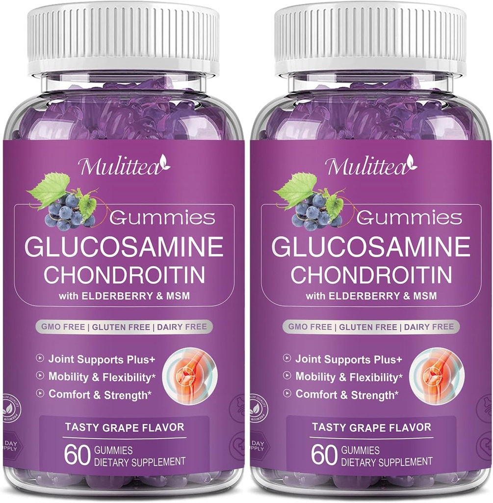 Mulittea Glükosamiin Chondroitin Gummies - ekstra tugev ühine tugi täiendada MSM ja Elderberry loodusliku liigese, antioksüdant immuuntoetus täiskasvanutele, meestele ja naistele-suhkruvaba (2 Pack)