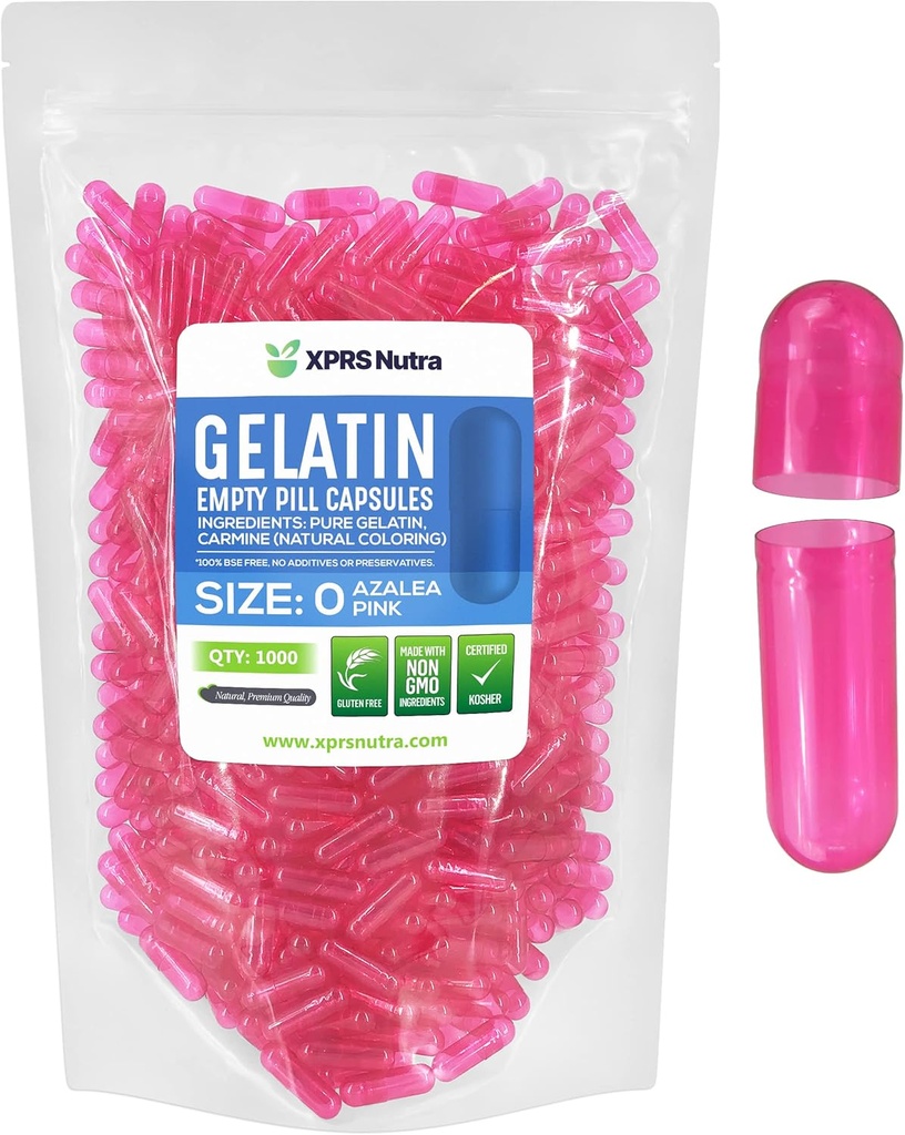 XPRS Nutra suurus 0 Tühjad kapslid - 1000 loend Tühjad želatiinkapslid - pillid DIY kapsli täitmine - puhas Veise geel kapslid Do-It-Yourself täiendused (Azalea Pink)