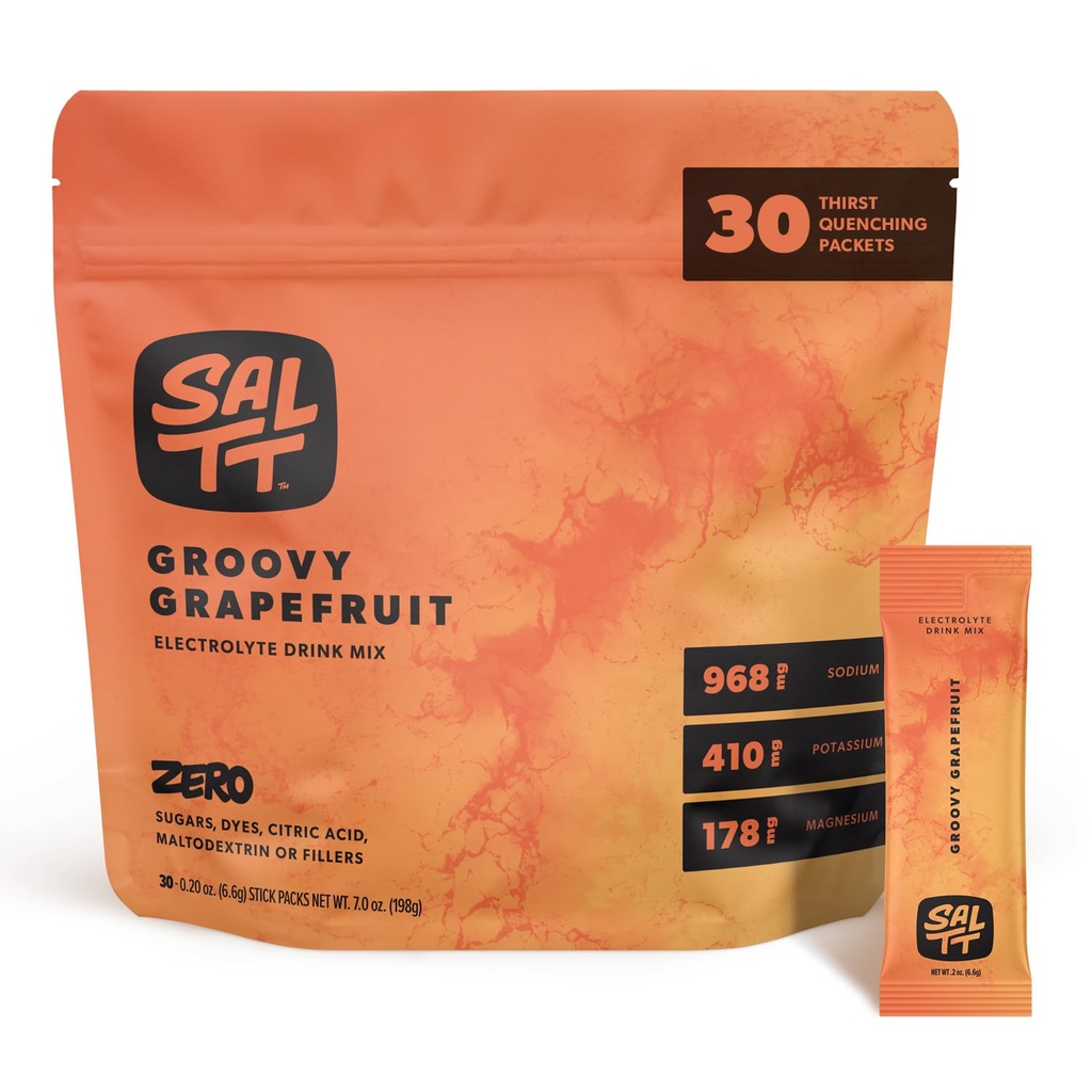 SALTT Elektrolüüdid Maitsestatud Joogi Segu - Groovy Grepefruit - 30 Hüdraadipaketti - Magneesium, Kaalium, Naatrium, Trace Minerals - Nullsuhkur Ja Gluteenivaba - Travel Essentials