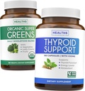 Super Greens & Thyroid Support (3-kuuline pakkumine) Kilpnäärme Vitality Bundle of Organic Super Greens Pulber - Täielik Superfood (180 kapslit) & Kilpnäärme tugi meestele ja naistele (mitte-GMO) (180 kapslit)