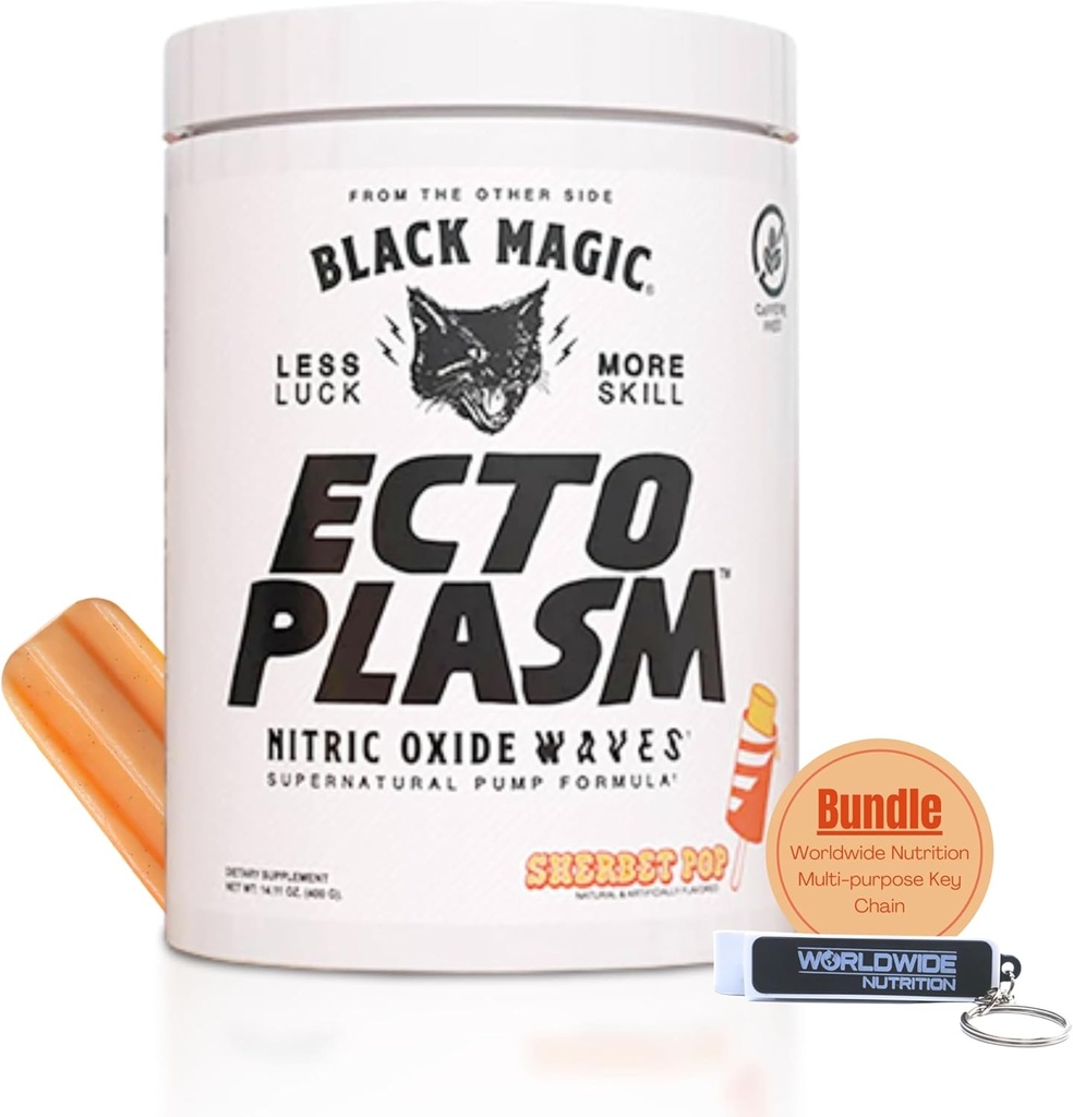 World Nutrition Bundle ühildub Black Magic Supply Ecto Plasm - Sherbet Pop High Volume Pre-Workout - 20 Scoops Non Stim Pump Preworkout Pulber täiendus mitmeotstarbeline Keychain