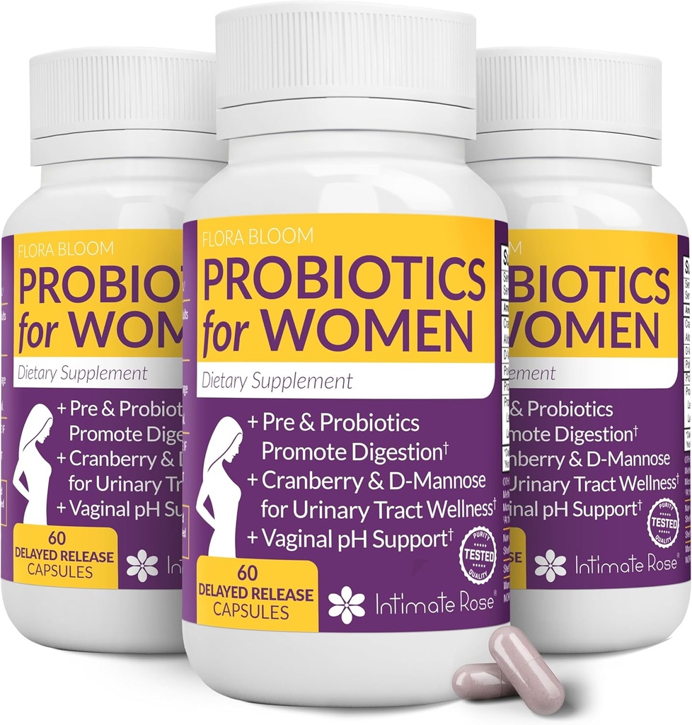 Probiootikumid naistele - 3 Pack (180 kapslit) - Ultimate Flora Bloom Probiootiline lisand naistele - tervislik vaginaalne lõhn Probiootikum - valem pH tasakaalu, UTI, BV & GBS leevendamiseks