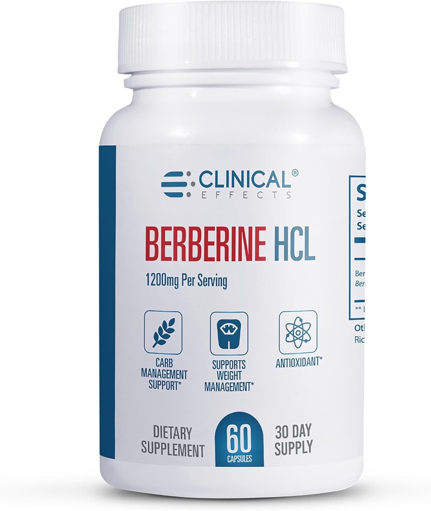 Clinical Effects Berberine HCL - Pure Berberine 1200mg - Liver Support - Vegan Supplement - 60 Veggie Capsules - Made in The USA