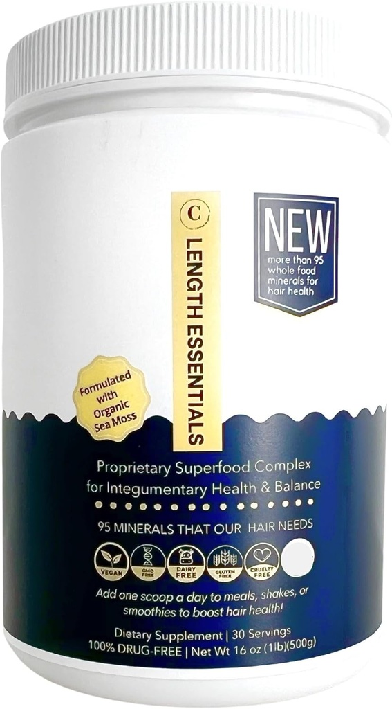 CRISAN Täielik juuste pikkus Essentials Juuste tugevus Powder Supplement- Sea Sammal & Adaptogen Supplement - Essential Blend kompleksne Vital Adaptogen Superfoods juuste pikkus ja tugevus