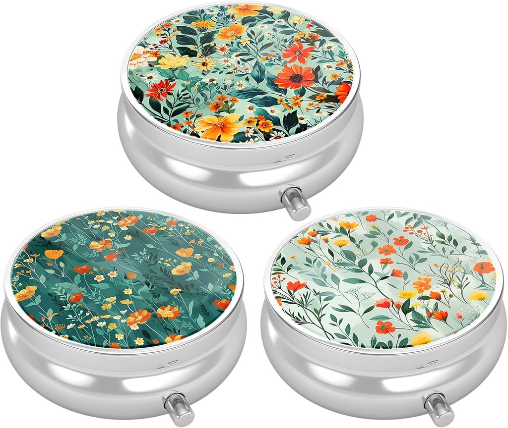 3 Pack Pill Box, Small Pill Case Purse & Tasku, Cute Travel Medicine Korraldaja, Portable Medicine Container Hoida Vitamiinid, Ravimid, Fish Oil & Supplement, Päris lilled