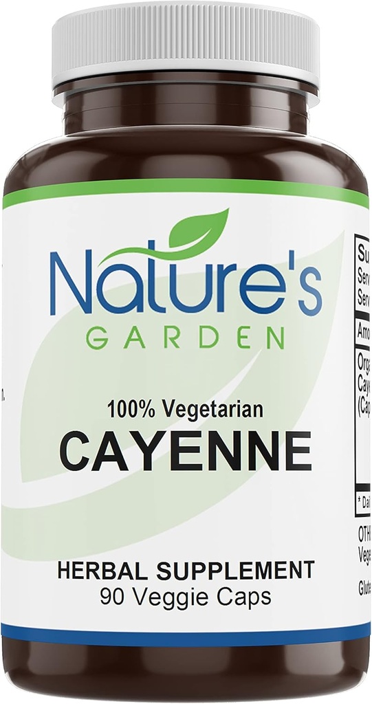 FATURE'S GARDEN ESSENTIALS Cayenne - 90 Veggie kapslit 500mg orgaanilise Cayenne piparpulbriga