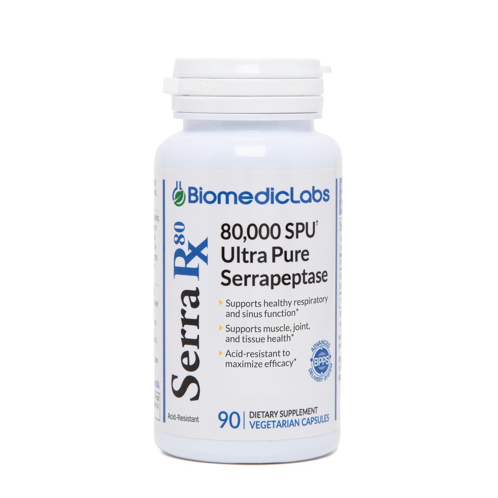 Serra-RX 80 000 SPU Serrapeptaas - happeresistentne proteolüütiline süsteemne ensüüm, mitte-GMO, gluteenivaba, vegan, toetab sinus & kopsude tervist, 90 Veg kapslit