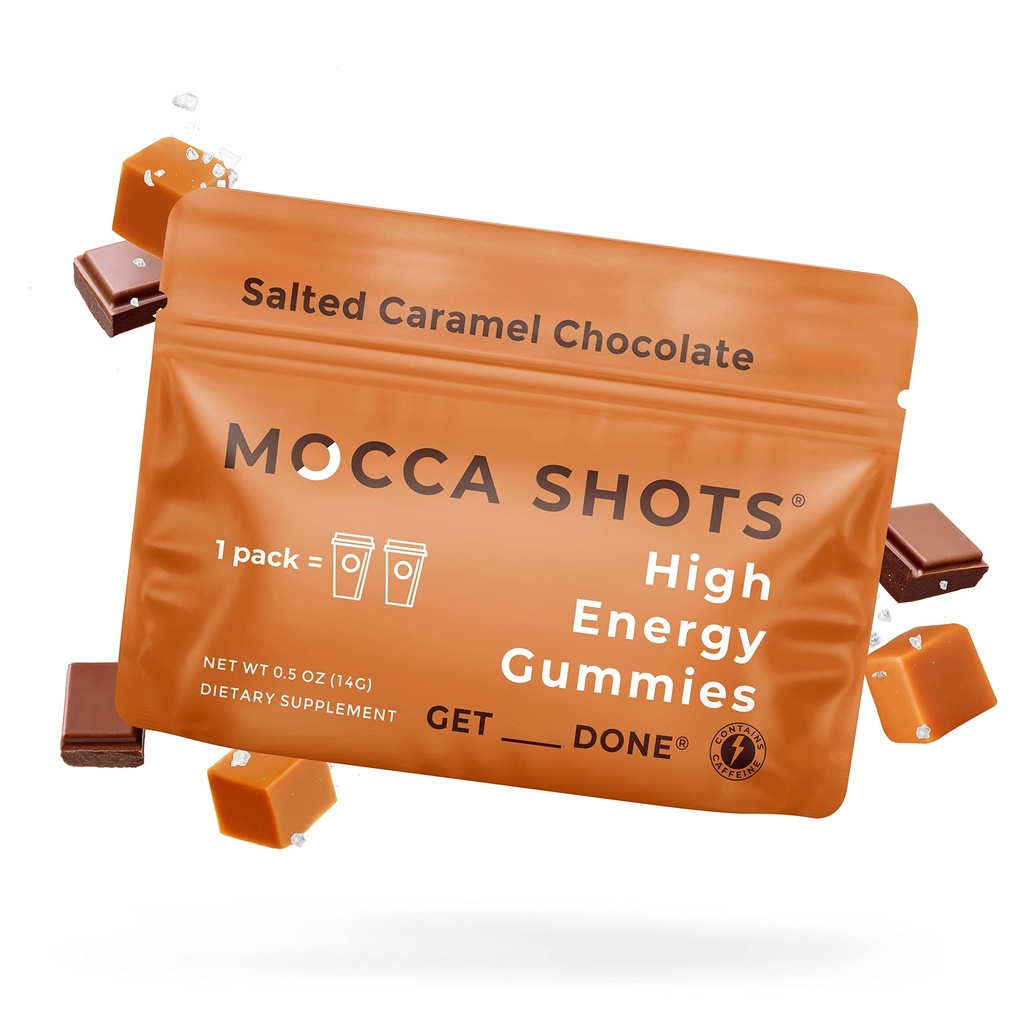 SGC kõrgeim kontsentratsioon 100mg kofeiini Gummy kohta, 2 Gummies per Pack, 12-Pack Mocca kaadrid soolatud karamelli taimepõhine nootroopne kiirenergia Ginkgo biloba, Theobromine.