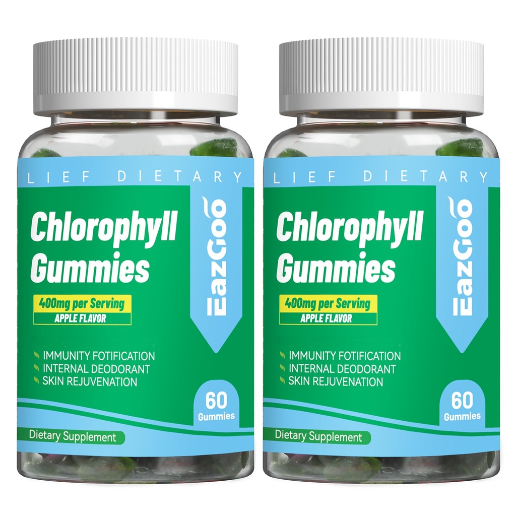 2 Pack Chlorophyll Gummies for Body Odor Deodorant *, Sugar Free Näritav Chlorophyll for Immune Support Naised Vegan Non-GMO, 120 Count