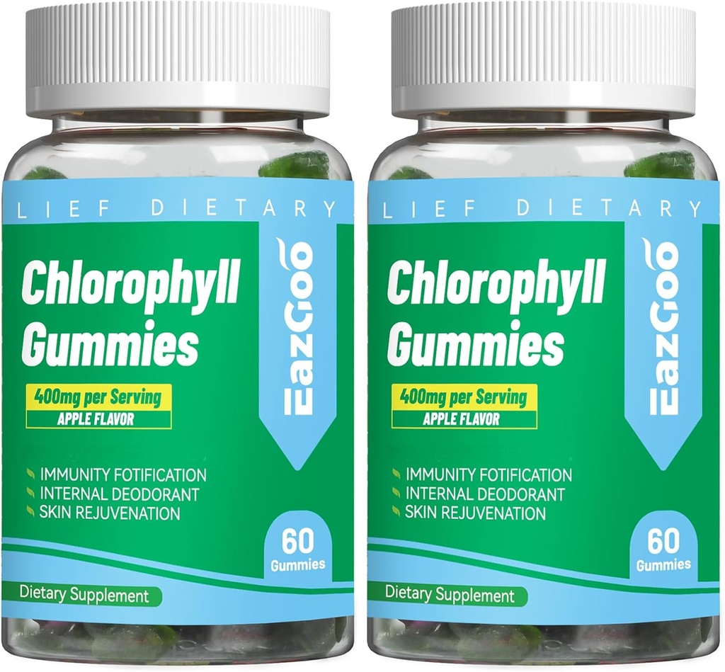 2 Pack Chlorophyll Gummies for Body Odor Deodorant *, Sugar Free Näritav Chlorophyll for Immune Support Naised Vegan Non-GMO, 120 Count