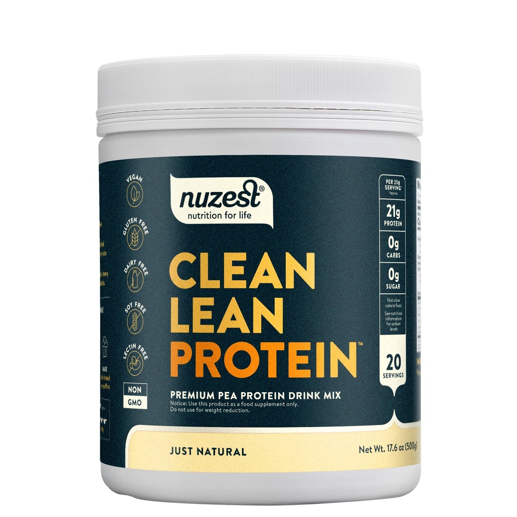Nuzest - hernevalgu pulber - puhas Lean Protein, Premium Vegan Taimepõhine Valk Pulber, Piimavaba, Gluteenivaba, GMO-vaba, Valgu raputamine, Just Natural (UNFLAVORED), 20 Servings, 1.1 lb