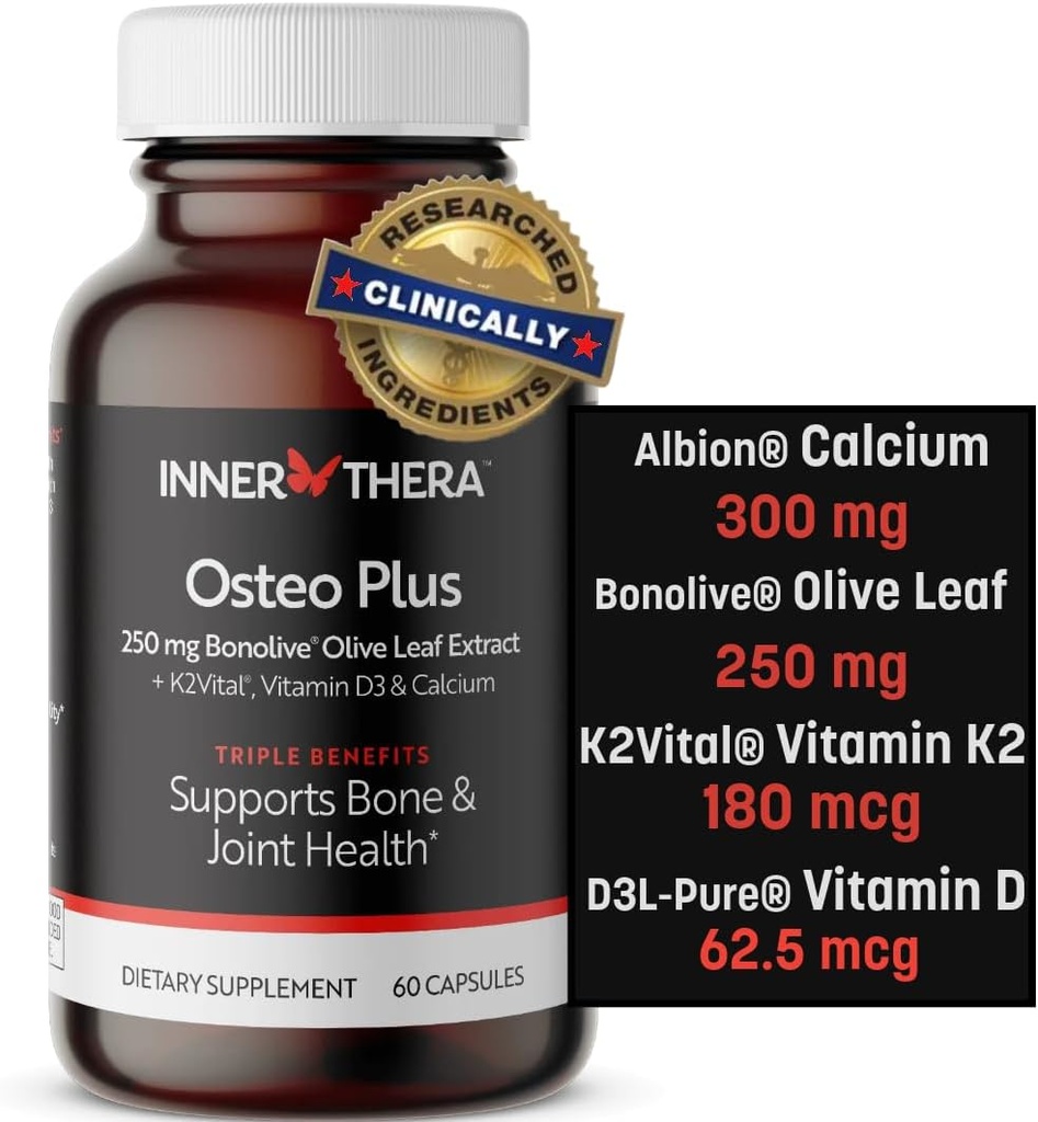 Osteo Plus 4-in-1 terviklik täiendus - Kaltsium D3-vitamiiniga, K2-ga ja Bonoliiviga - toetab tervislikku vananemist - gluteenivaba, mitte-GMO, vegan (60 loend)