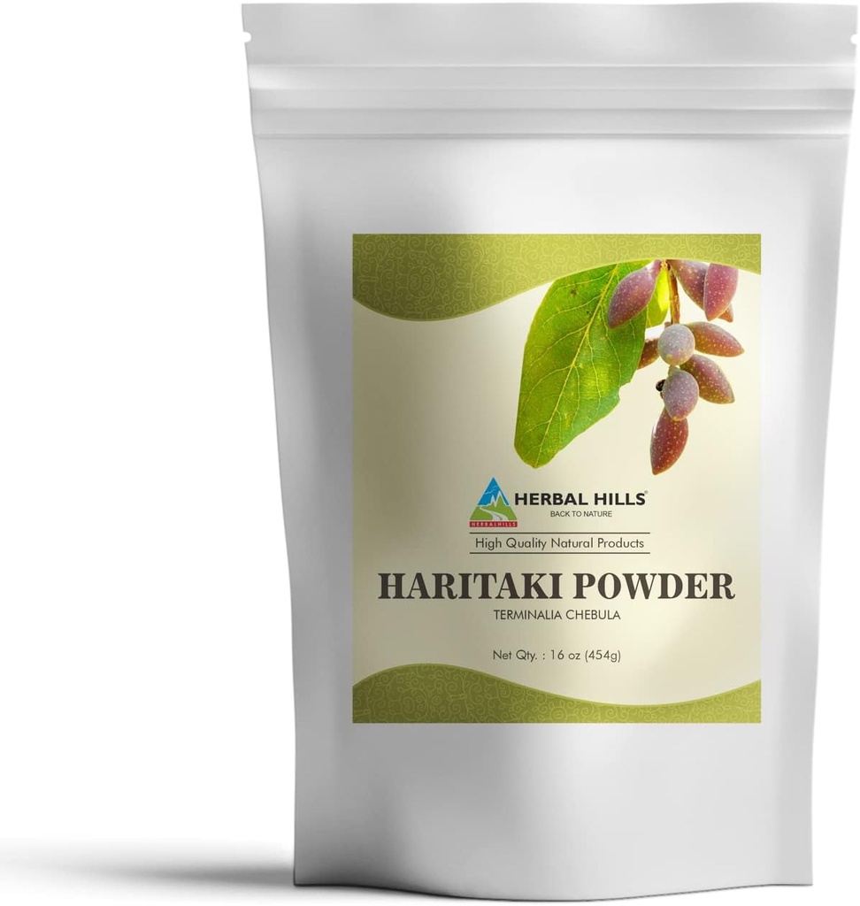 HERBAL HILLS Haritaki Powder Terminalia Chebula Inknut Harde 1 nael / 16 Oz Pack 1