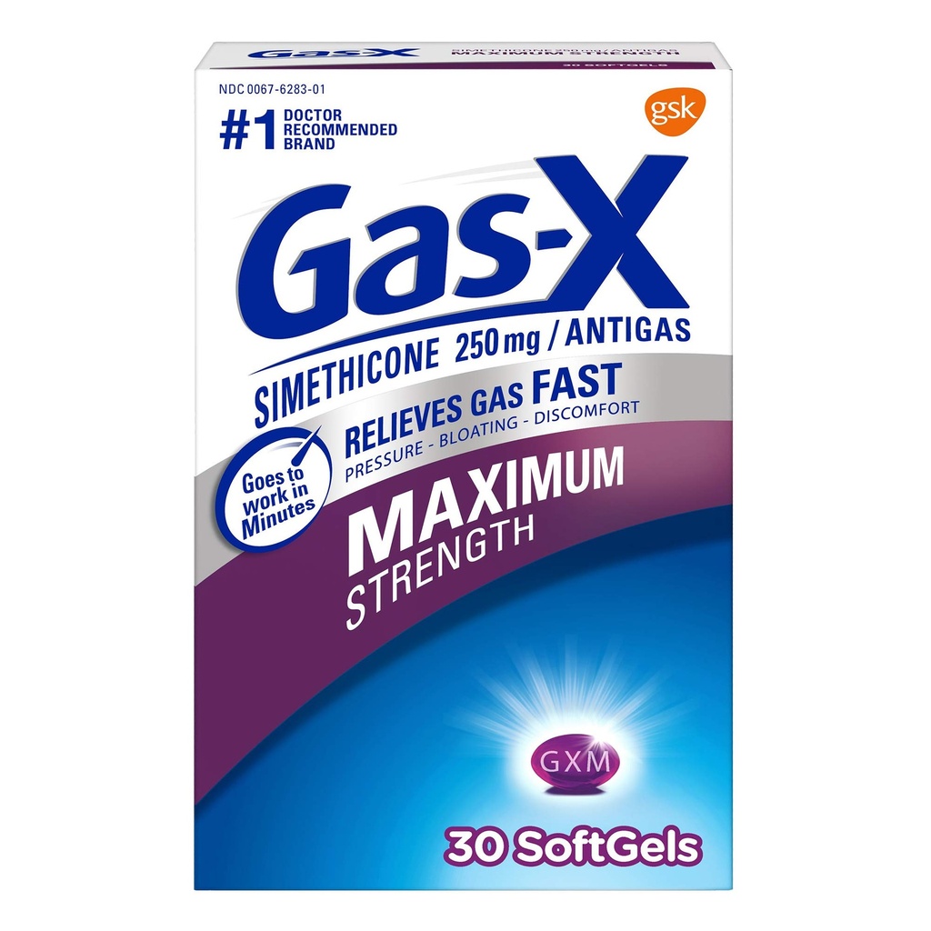 Gas-X maksimaalne tugevusega gaase vabastavad pehmed sohvad 250 mg simetikooniga – 30 loend