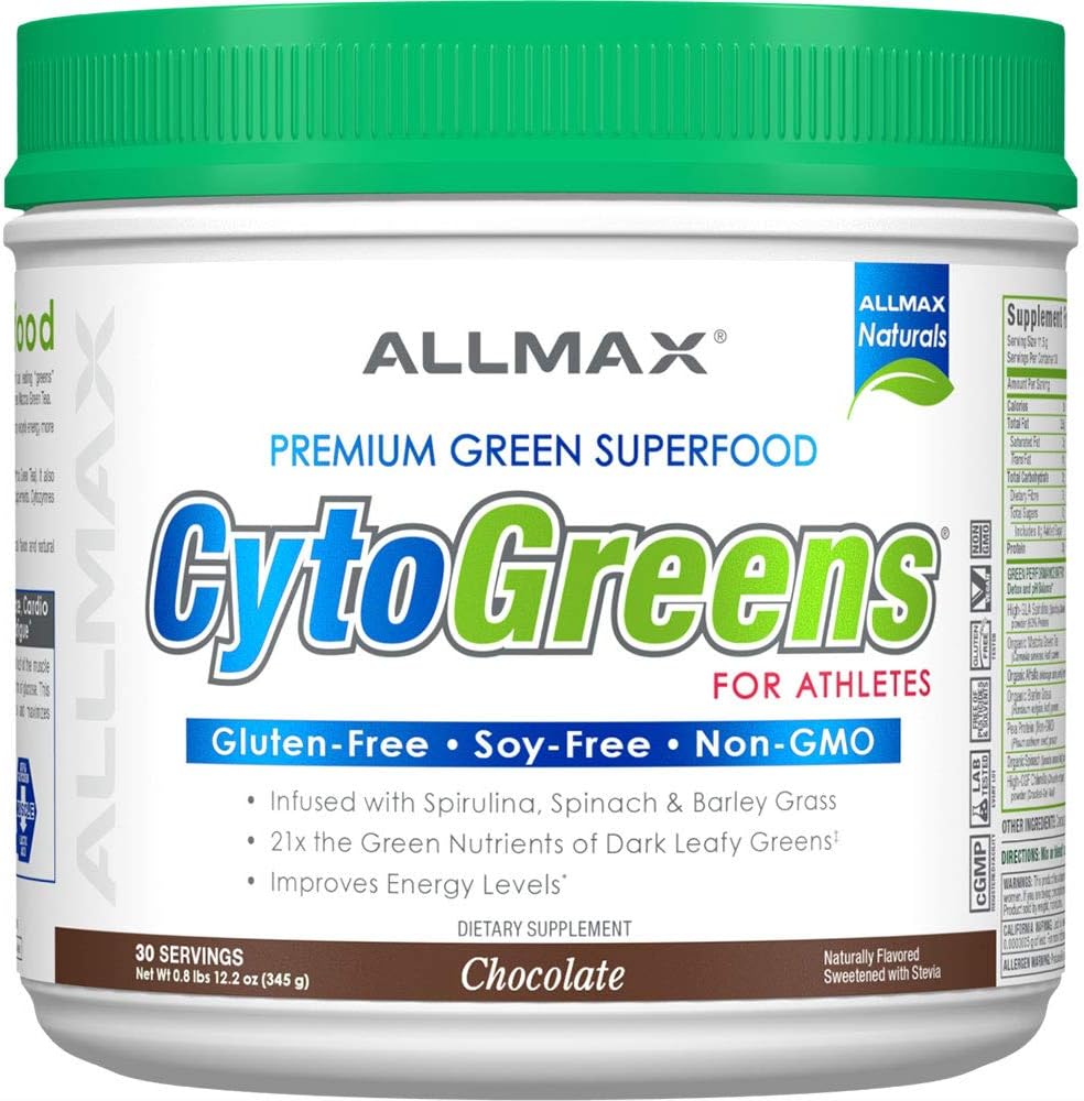 ALLMAX Toitumine - Cytogreens Super Greens Pulber, Infundeeritud Spirulina, Spinach & Odra Roht, Toetab Immuunsüsteemi Ja Seedetrakti Tervist, Gluteenivaba & Vegan, 30 Servings (Šokolaad)