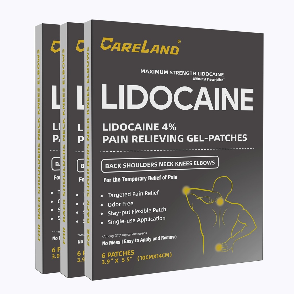 CARELAND Lidocaine Gel Patch, 18 Loe maksimaalse tugevusega valu plaastrid lihaste leevendamiseks kaela põlve seljas ja õlgadel lõhnatu nuumpakend rahustavad närvid, liigesed