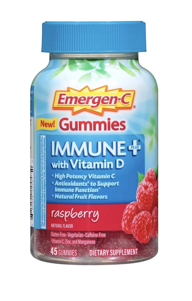 Emergen-C Gummies Immune Plus D-vitamiin, Vaarika, 45 Gummies (pakk 2)