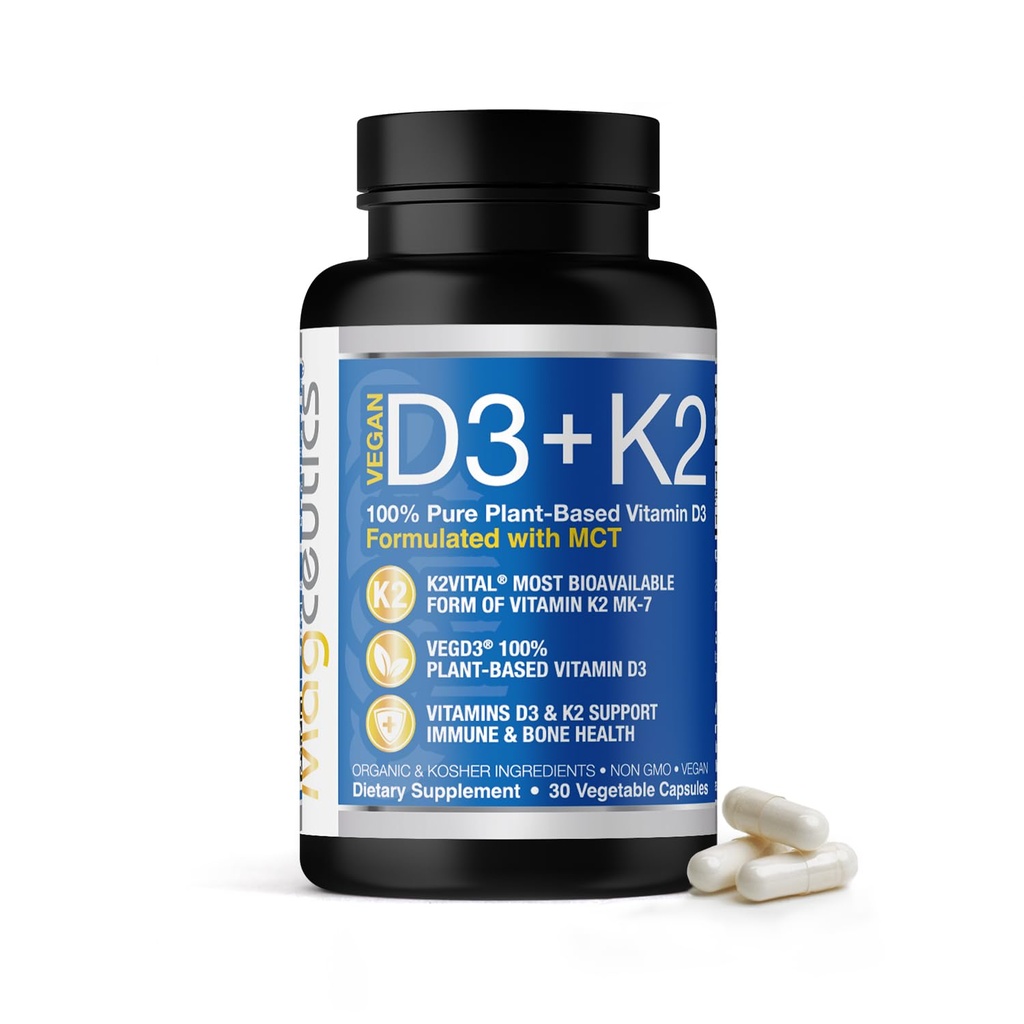 Vitamiin D3 K2 MCT-ga, 5000 IU Vegan D3 & 100 mcg MK7 K2, Tugevad Luud ja immuunsus Tervis - 30 kapslit (30 päeva pakkumine)