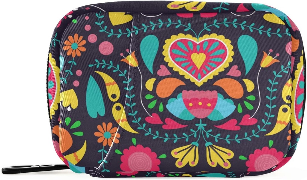 Travel Pill Korraldaja Nädala väike Cute Pill Box 7 päeva Pill Juhtum Vitamiini hoidja Pill Pudel Korraldaja (Must lilleline süda)