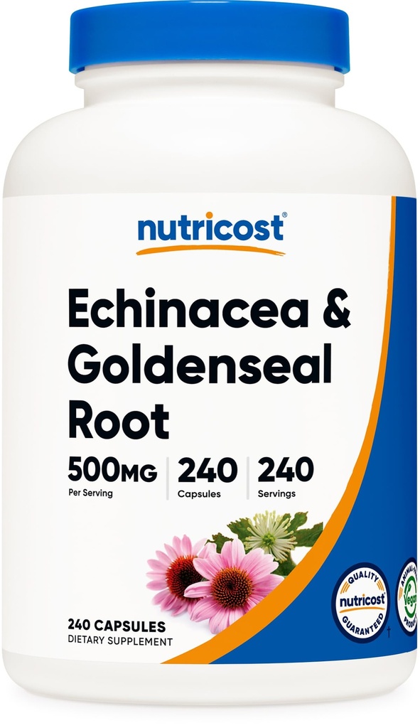 Nutricost Echinacea & Goldenseal Juur, 500mg, 240 Kapslid - Taimsed korgid, Non GMO, Gluteenivaba
