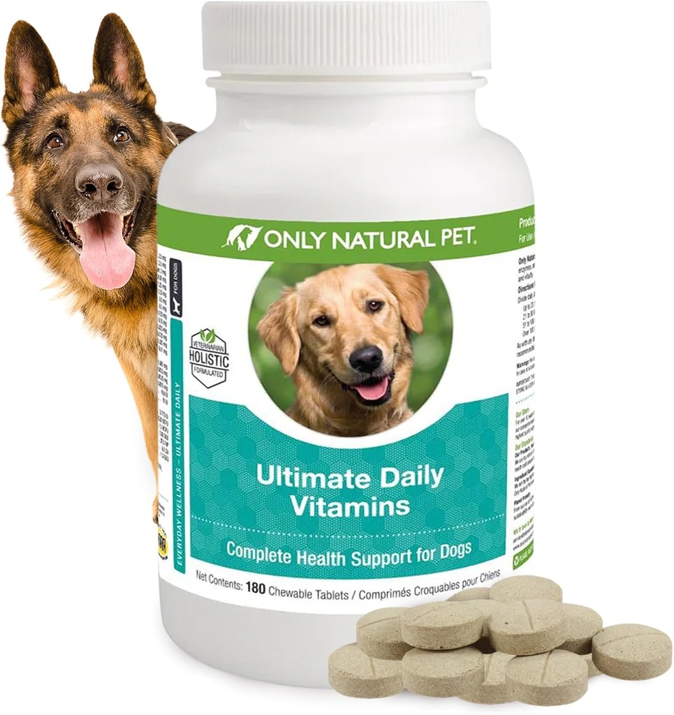 Ainult looduslikud lemmikloomad Ultimate igapäevased vitamiinid - täielik multivitamiinilisa koertele tasakaalustatud tervis ja vitaalsus - vanemate väikeste ja suurte koerte toidu immuunseede tugi -180 pehmete näride tabletti