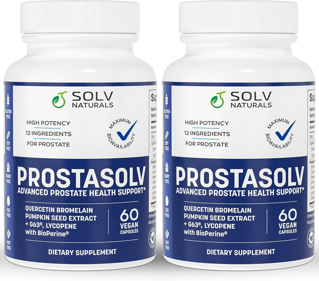 PROSTASOLV Advanced Prostatitis | CPPS Supplement, Vegan Kapslid, Quercetin Bromelain, Kõrvitsaseemne ekstrakt, lükopeen, bioperiin vaagna tervise jaoks (2)